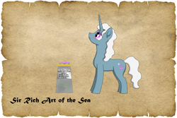 Size: 1024x683 | Tagged: safe, alternate version, artist:malte279, imported from derpibooru, oc, oc:sir rich art of the sea, crystal pony, unicorn, tails of equestria, clothes, memorial, npc, parchment, pen and paper rpg