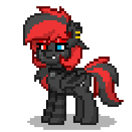 Size: 189x189 | Tagged: safe, imported from derpibooru, oc, oc only, oc:sharpe, bat pony, pony, pony town, bat pony oc, bat wings, choker, clothes, fangs, female, heterochromia, mare, piercing, pixel art, simple background, socks, solo, striped socks, transparent background, wings