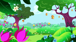 Size: 1280x720 | Tagged: safe, imported from derpibooru, screencap, season 1, the ticket master, background, canterlot, cloud, flower, garden, imagine spot, scenic ponyville, tree