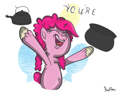 Size: 1085x841 | Tagged: safe, artist:perfectblue97, imported from derpibooru, pinkie pie, earth pony, pony, alternate hairstyle, chest fluff, eyes closed, hoof fluff, open mouth, solo