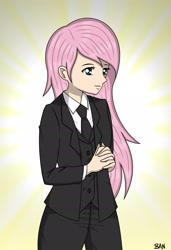 Size: 1796x2628 | Tagged: safe, artist:banquo0, imported from derpibooru, part of a set, fluttershy, human, clothes, formal wear, humanized, necktie, solo, suit, three piece suit, vest