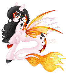 Size: 1920x2202 | Tagged: safe, artist:nightingalewolfie, imported from derpibooru, oc, oc only, seapony (g4), clothes, colored pupils, eyelashes, female, fin wings, fish tail, flowing mane, gray eyes, looking at you, see-through, signature, simple background, smiling, solo, tail, transparent background, unshorn fetlocks, wings