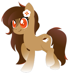 Size: 3000x3200 | Tagged: artist needed, safe, imported from derpibooru, oc, oc only, oc:cocoa, earth pony, pony, coat markings, cute, earth pony oc, female, flower, flower in hair, freckles, high res, mare, ocbetes, socks (coat markings), solo, solo female