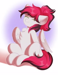 Size: 1574x2048 | Tagged: safe, artist:kebchach, imported from derpibooru, oc, oc only, oc:siren, pegasus, pony, chest fluff, eyes closed, female, sitting, smiling, solo