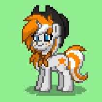 Size: 211x211 | Tagged: safe, imported from derpibooru, oc, oc only, oc:sunset star, pony, unicorn, pony town, cowboy hat, female, freckles, hat, horn, mare, neckerchief, pixel art, solo, solo female, unicorn oc