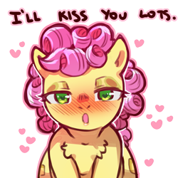 Size: 1159x1159 | Tagged: safe, artist:cold-blooded-twilight, li'l cheese, earth pony, pony, the last problem, blushing, colt, heart eyes, looking at you, makeup, male, puckered lips, trap, wingding eyes