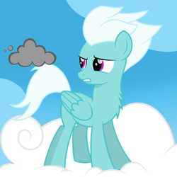 Size: 3000x3000 | Tagged: safe, artist:pizzamovies, imported from derpibooru, fleetfoot, pegasus, pony, annoyed, chest fluff, cloud, female, mare, raincloud, solo