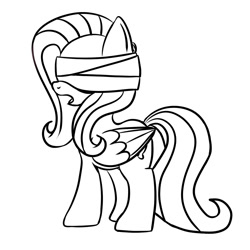 Size: 1200x1200 | Tagged: safe, artist:crade, fluttershy, pegasus, pony, blindfold, female, lineart, mare, missing limb, monochrome, solo, solo female