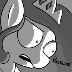 Size: 1280x1280 | Tagged: safe, artist:tjpones, imported from ponybooru, princess celestia, alicorn, pony, bust, butts, cropped, female, grayscale, mare, monochrome, solo