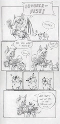 Size: 1576x3255 | Tagged: safe, artist:cindertale, imported from derpibooru, oc, oc only, oc:cinder, oc:tranzmute, bat pony, deer, pony, :p, alcohol, bat pony oc, bat wings, beer, chest fluff, cute, deer oc, dialogue, disgusted, eyes closed, holding a pony, hoof hold, male, stallion, tongue out, traditional art, wide eyes, wings