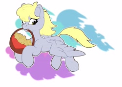 Size: 4096x2896 | Tagged: safe, artist:avery-valentine, imported from derpibooru, derpy hooves, pegasus, pony, basket, food, mouth hold, muffin, muffin thief