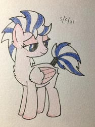 Size: 406x541 | Tagged: safe, artist:carty, imported from derpibooru, oc, oc only, oc:lofty, pegasus, pony, female, simple background, solo, tail wrap, traditional art