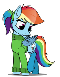 Size: 3700x4800 | Tagged: safe, artist:dacaoo, imported from derpibooru, rainbow dash, pegasus, pony, alternate hairstyle, clothes, ponytail, simple background, socks, solo, sweater, transparent background