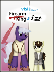 Size: 1750x2333 | Tagged: safe, artist:99999999000, imported from derpibooru, oc, oc only, oc:cwe, oc:firearm king, earth pony, pony, unicorn, comic:visit, ak-47, assault rifle, clothes, comic, gun, male, rifle, weapon