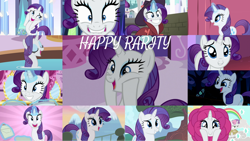 Size: 1280x721 | Tagged: safe, edit, edited screencap, editor:quoterific, imported from derpibooru, screencap, rarity, sweetie belle, pony, unicorn, bridle gossip, castle mane-ia, forever filly, friendship is magic, green isn't your color, made in manehattan, rarity investigates, sisterhooves social, sparkle's seven, sweet and elite, the cart before the ponies, the crystal empire, the saddle row review, carousel boutique, collage, cute, duo, duo female, eyes closed, female, filly, flower costume, flowerity, grin, hairity, happy, lip bite, looking up, magic, mare, newspaper, open mouth, raribetes, smiling, solo, sweetie belle is not amused, telekinesis, unamused
