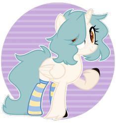 Size: 1500x1600 | Tagged: safe, artist:lynesssan, imported from derpibooru, oc, oc only, oc:lyness, alicorn, pony, clothes, female, mare, socks, solo, striped socks