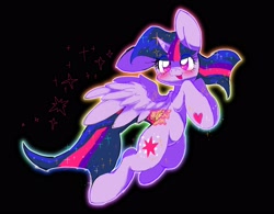 Size: 2600x2025 | Tagged: safe, artist:jamsuteki, imported from derpibooru, twilight sparkle, alicorn, pony, big ears, black background, blushing, heart eyes, high res, open mouth, open smile, simple background, smiling, solo, sparkly eyes, sparkly mane, twilight sparkle (alicorn), wingding eyes