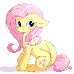 Size: 762x762 | Tagged: safe, artist:dddreamdraw, imported from derpibooru, fluttershy, pegasus, pony, blushing, crying, cute, floppy ears, looking at you, sad, sadorable, shyabetes, signature, simple background, sitting, solo, white background