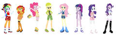 Size: 2302x758 | Tagged: safe, artist:alchieagency101, artist:alchiesteampunkbria, artist:selenaede, imported from derpibooru, applejack, fluttershy, pinkie pie, rainbow dash, rarity, starlight glimmer, sunset shimmer, twilight sparkle, alicorn, human, equestria girls, amaya raine, backwards ballcap, barely eqg related, base used, baseball cap, bella parker, boots, cap, clothes, crossed arms, crossover, dress, ear piercing, earring, eqg promo pose set, hand on hip, hands on hip, hat, high heel boots, high heels, humane five, humane seven, humane six, jade hunter, jewelry, orange dress, pants, piercing, poppy rowan, purple dress, rainbow high, ruby anderson, shoes, skyler bradshaw, sneakers, socks, sundress, sunny madison, sweat, sweater, twilight sparkle (alicorn), violet willow, yellow dress