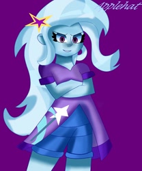 Size: 1250x1500 | Tagged: safe, artist:applehat, artist:nanofam, imported from derpibooru, trixie, equestria girls, female, purple background, simple background, solo