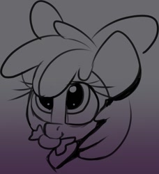 Size: 1013x1110 | Tagged: safe, artist:arume_lux, artist:luxsimx, imported from derpibooru, apple bloom, earth pony, pony, candy, female, filly, food, head only, monochrome, mouth hold, solo