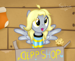 Size: 1600x1300 | Tagged: safe, artist:tina-de-love, imported from derpibooru, derpy hooves, pegasus, pony, temmie, clothes, cosplay, costume, crossover, food, muffin, tem shop, undertale