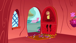 Size: 1280x720 | Tagged: safe, imported from derpibooru, screencap, season 1, the ticket master, background, confetti, door, golden oaks library, liminal space, no pony, scenic ponyville