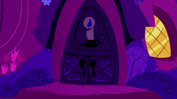 Size: 1280x720 | Tagged: safe, imported from derpibooru, screencap, season 1, the ticket master, background, door, golden oaks library, night, no pony, ponyville, scenic ponyville