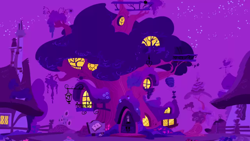 Size: 1280x720 | Tagged: safe, imported from derpibooru, screencap, season 1, the ticket master, background, golden oaks library, night, no pony, ponyville, scenic ponyville