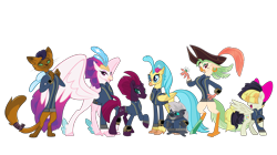 Size: 5360x3008 | Tagged: safe, artist:andoanimalia, artist:dashiesparkle, artist:kol98, artist:ponygamer2020, artist:tentapone, artist:walrusinc, imported from derpibooru, capper dapperpaws, captain celaeno, fizzlepop berrytwist, grubber, princess skystar, queen novo, songbird serenade, tempest shadow, abyssinian, anthro, bird, cat, classical hippogriff, hedgehog, hippogriff, parrot, parrot pirates, pegasus, pony, unicorn, fallout equestria, my little pony: the movie, absurd resolution, amputee, beautiful, bow, broken horn, clothes, coat, crown, cute, cutie mark, eye scar, fallout, female, group, grubberbetes, hair bow, hat, high res, horn, jewelry, jumpsuit, lidded eyes, looking at you, majestic, male, mare, movie accurate, necklace, one hoof raised, peg leg, pipboy, pirate, pirate hat, pretty pretty tempest, prosthetic leg, prosthetic limb, prosthetics, raised eyebrow, raised hoof, regalia, ring, scar, show accurate, sia (singer), simple background, smiling, smiling at you, tail, teeth, tempestbetes, transparent background, vault suit, vector, wings