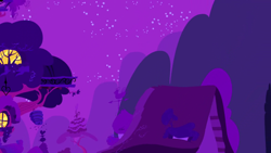 Size: 1280x720 | Tagged: safe, imported from derpibooru, screencap, season 1, the ticket master, background, golden oaks library, mountain, night, no pony, ponyville, scenic ponyville, stars