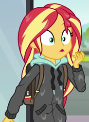 Size: 427x583 | Tagged: safe, imported from derpibooru, screencap, sunset shimmer, eqg summertime shorts, equestria girls, monday blues, cropped, solo, wet hair