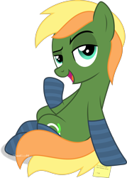 Size: 4836x6754 | Tagged: safe, artist:thatusualguy06, imported from derpibooru, oc, oc only, oc:thatusualguy, earth pony, pony, absurd resolution, bedroom eyes, birthday, clothes, colt, male, note, show accurate, simple background, socks, solo, stallion, striped socks, transparent background, vector