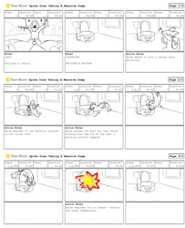 Size: 1018x1253 | Tagged: safe, artist:tjpones, imported from derpibooru, spike, dragon, explosion, female, it was a big kablosion, mare, press f to pay respects, seems legit, solo, spontaneous combustion, storyboard, this ended in explosions, toilet, toon boom, twilight's castle, wat