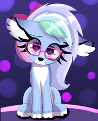 Size: 3386x4195 | Tagged: safe, artist:windykirin, imported from derpibooru, oc, oc only, oc:parity bit, deer, abstract background, bow, cute, deer oc, female, floppy ears, glasses, long eyelashes, sitting, solo