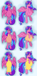 Size: 3565x7202 | Tagged: safe, artist:chelseawest, imported from derpibooru, part of a set, oc, oc:melody aurora, alicorn, alicorn oc, belly button, body pillow, body pillow design, clothes, dress, female, horn, linea nigra, lingerie, looking at you, lying, lying down, multiple pregnancy, offspring, older, parent:flash sentry, parent:twilight sparkle, parents:flashlight, part of a series, pregnant, solo, solo female, wings