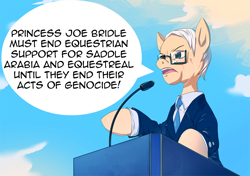 Size: 1400x988 | Tagged: safe, artist:bakki, imported from derpibooru, pony, american politics, bernie sanders, comments locked down, israel, joe biden, lectern, palestine, politics, ponified, saddle arabia, speech bubble, yemen