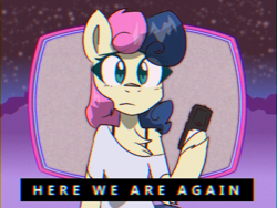 Size: 1600x1200 | Tagged: safe, artist:provolonepone, imported from derpibooru, bon bon, sweetie drops, anthro, earth pony, pony, 80s, chromatic aberration, clothes, female, looking at you, mare, remote control, sad, simple background, solo, transparent background, vaporwave