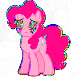 Size: 1000x1000 | Tagged: safe, artist:fruiitypieq, artist:shycookieq, imported from derpibooru, pinkie pie, earth pony, pony, error, eyelashes, female, frown, glitch, mare, sad, simple background, solo, transparent background