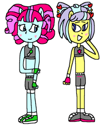 Size: 1095x1285 | Tagged: safe, artist:mixopolischannel, imported from derpibooru, kiwi lollipop, supernova zap, equestria girls, 1000 hours in ms paint, crossover, exeron fighters, exeron gloves, exeron outfit, k-lo, pony ears, postcrush, su-z