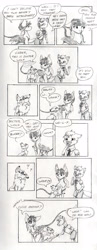 Size: 1528x3922 | Tagged: safe, artist:cindertale, imported from derpibooru, oc, oc only, oc:cinder, oc:dr. wolf, oc:lightning bliss, alicorn, deer, pony, wolf, alicorn oc, comic, deer oc, dialogue, female, horn, male, mare, traditional art, wings