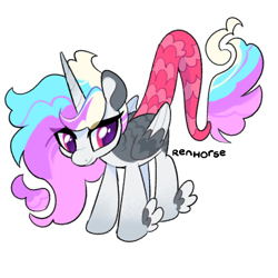 Size: 1280x1280 | Tagged: safe, artist:renhorse, imported from derpibooru, oc, oc only, hybrid, female, interspecies offspring, offspring, parent:discord, parent:princess celestia, parents:dislestia, simple background, solo, transparent background