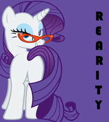 Size: 4656x5216 | Tagged: safe, artist:slb94, artist:twilyisbestpone, derpibooru exclusive, edit, imported from derpibooru, vector edit, rarity, pony, unicorn, absurd resolution, butt, female, glasses, grin, lidded eyes, looking at you, mare, plot, purple background, rearity, sexy, simple background, smiling, solo, stupid sexy rarity, vector