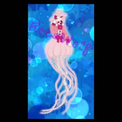 Size: 1080x1080 | Tagged: safe, artist:roeswolfcreations, imported from derpibooru, oc, oc only, hybrid, jellyfish, jellyfish pony, merpony, original species, pony, abstract background, bubble, clothes, eyes closed, ocean, signature, solo, underwater, water