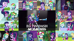 Size: 1280x721 | Tagged: safe, edit, edited screencap, editor:quoterific, imported from derpibooru, screencap, applejack, fluttershy, rainbow dash, sci-twi, twilight sparkle, bird, human, parrot, eqg summertime shorts, equestria girls, equestria girls (movie), equestria girls series, get the show on the road, legend of everfree, rainbow rocks, shake your tail, spring breakdown, stressed in show, stressed in show: rainbow dash, the last day of school, spoiler:eqg series (season 2), applejack's hat, awesome as i want to be, backpack, bass guitar, book, boots, bowtie, camp everfree outfits, canterlot high, clothes, cowboy hat, cute, cutie mark, dashabetes, duo, duo female, excited, eyes closed, female, football, geode of super speed, geode of telekinesis, glasses, guitar, hat, holding hands, hoodie, jewelry, lesbian, magical geodes, male, microphone, microphone stand, musical instrument, necklace, one eye closed, open mouth, ponytail, rainbow rocks outfit, shipping, shoes, soccer field, sports, spotlight, teeth, tired, twiabetes, twidash, worried