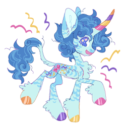 Size: 300x300 | Tagged: safe, artist:wolfkittens, imported from derpibooru, party favor, pony, unicorn, alternate design, chest fluff, colored hooves, colored horn, fluffy, horn, leonine tail, markings, redesign