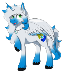 Size: 2379x2757 | Tagged: safe, artist:rokosmith26, imported from derpibooru, oc, oc only, oc:skyduster, alicorn, pony, alicorn oc, colored hooves, colored wings, commission, gradient hooves, gradient horn, gradient mane, gradient wings, high res, horn, jewelry, looking up, male, necklace, one hoof raised, open mouth, raised hoof, shiny, shiny mane, shiny skin, simple background, smiling, solo, spread wings, stallion, standing, transparent background, unshorn fetlocks, wings