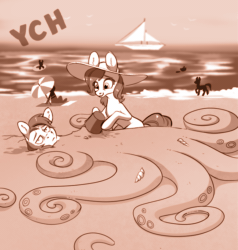 Size: 769x808 | Tagged: safe, artist:28gooddays, imported from derpibooru, pony, animated, beach, commission, gif, monochrome, ych example, ych sketch, your character here