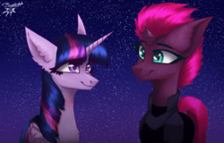 Size: 2500x1600 | Tagged: safe, artist:jsunlight, imported from derpibooru, tempest shadow, twilight sparkle, oc, alicorn, pony, unicorn, my little pony: the movie, digital art, female, lesbian, scene interpretation, shipping, tempestlight, twilight sparkle (alicorn)