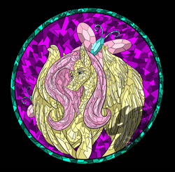 Size: 1024x1002 | Tagged: safe, artist:blackdragonart98, imported from derpibooru, fluttershy, pegasus, pony, solo, stained glass, watermark